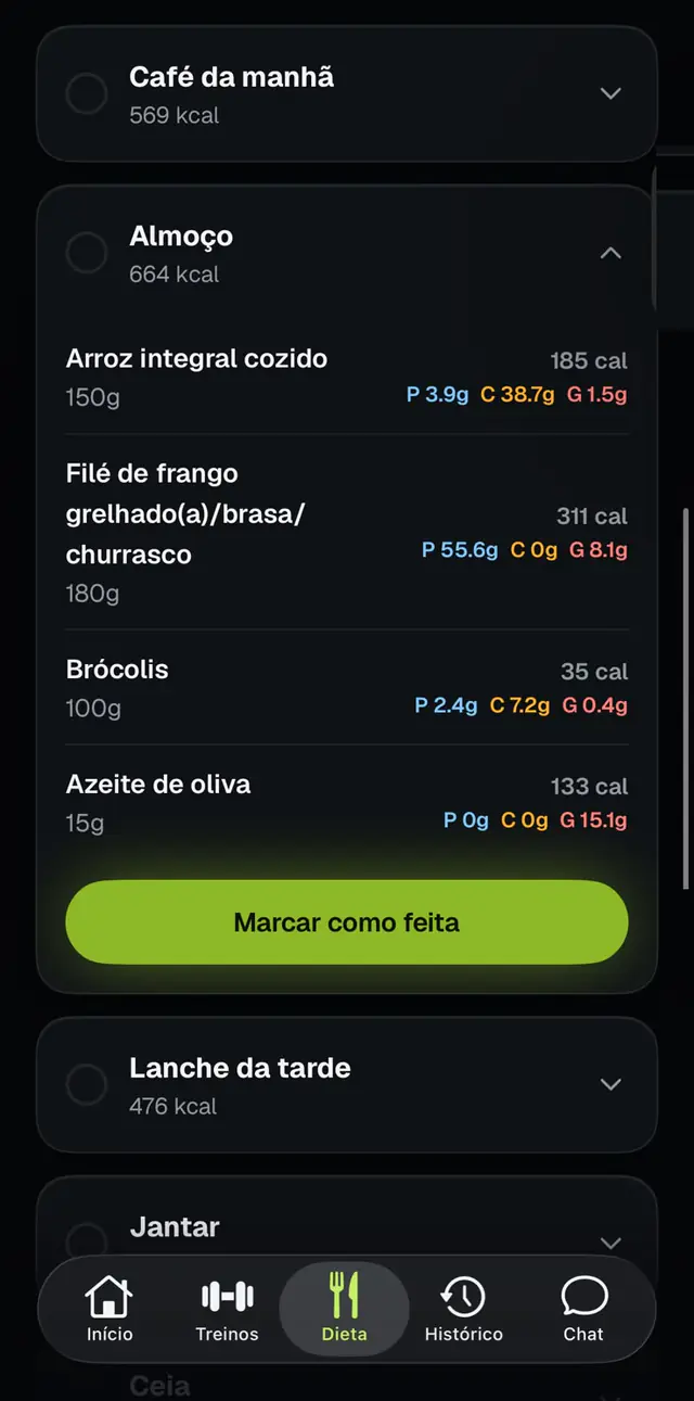 Plano alimentar do aluno